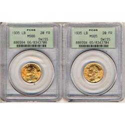 Lot of Two 1935 Swiss 20FR