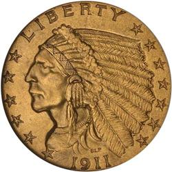 1911-D $2.50 Indian ANACS AU55 Details Cleaned