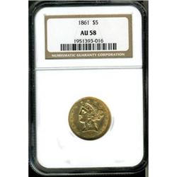 1861 $5 Liberty NGC AU58