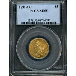 1891-CC $5 Liberty PCGS AU55