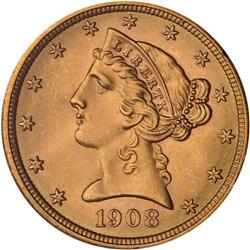 1908 $5 Liberty PCGS MS64