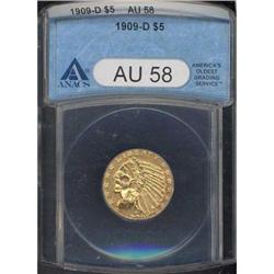 1909-D $5 Indian ANACS AU58