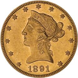 1891-CC $10 Liberty ANACS AU58