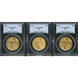 Lot of Three 2003 $50 Gold Eagles PCGS MS69