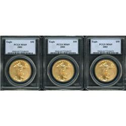 Lot of Three 2003 $50 Gold Eagles PCGS MS69