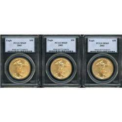 Lot of Three 2003 $50 Gold Eagles PCGS MS69