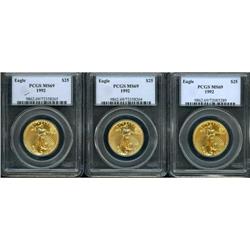 Lot of Three 1992 $25 GOld Eagle PCGS MS69