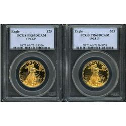 Lot of Two 1993-P $25 Gold Eagle PCGS PR69DCAM