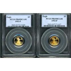 Lot of Two 1993-P $5 Gold Eagle PCGS PR69DCAM