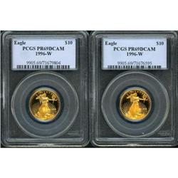 Lot of Two 1996-W $10 Gold Eagle PCGS PR69DCAM