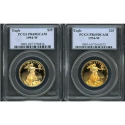 Lot of Two 1994-W $25 Gold Eagle PCGS PR69DCAM