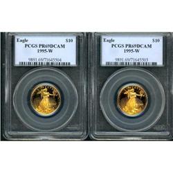 Lot of Two 1995-W $25 Gold Eagle PCGS PR69DCAM