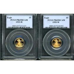 Lot of Two 1995-W $5 Gold Eagle PCGS PR69DCAM