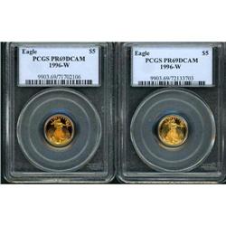 Lot of Two 1996-W $5 Gold Eagle PCGS PR69DCAM