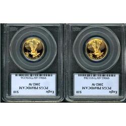 Lot of Two 2002-W $10 Gold Eagle PCGS PR69DCAM