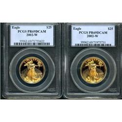Lot of Two 2002-W $25 Gold Eagle PCGS PR69DCAM