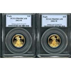 Lot of Two 2003-W $10 Gold Eagle PCGS PR69DCAM