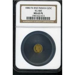 1880/76 Round Indian. BG-885 NGC MS 63 PL