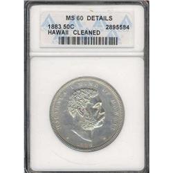 1883 50C ANACS MS60 Details Hawaii Cleaned