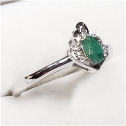 Sterling Silver Emerald (May Birthstone) Cubic Zirconia Ring (~Size 8) (~weight 3g), Suggested Retai