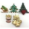 Image 1 : 5-GOLD TONED CHRISTMAS BROOCHES