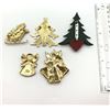 Image 2 : 5-GOLD TONED CHRISTMAS BROOCHES