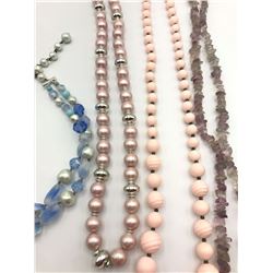 4-VINTAGE BEADED NECKLACES: (1)PINK (1)PURPLE