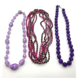 3-VINTAGE BEADED NECKLACES: (1)PURPLE W/ONE