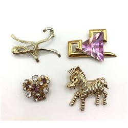 4-VINTAGE GOLD TONED BROOCHES: (1)SARAH COV