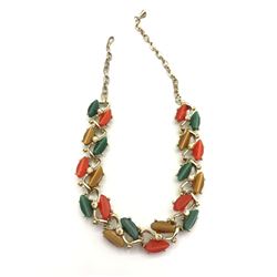 VINTAGE GOLD TONED NECKLACE WITH RED-BROWN-