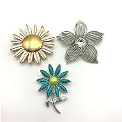 3-VINTAGE FLOWER BROOCHES: (1)SARAH COV