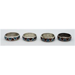 4-STERLING MEXICO TURQUOISE AND CORAL INLAY