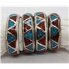 Image 2 : 4-MEXICO STERLING TURQUOISE AND CORAL INLAY