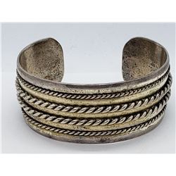 VINTAGE STERLING CUFF BRACELET WITH ROPE STYLE