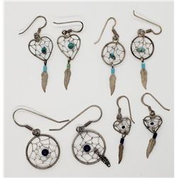 4-PAIRS OF DANGLY DREAMCATCHER EARRINGS