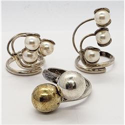 3-MEXICO STERLING RINGS: (2)WITH PEARL CLUSTERS