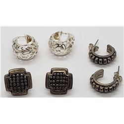 3-PAIRS OF STERLING EARRINGS (2)HOOPS (1)STUD