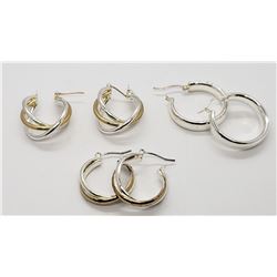 3-PAIRS OF STERLING HOOP PIERCED EARRINGS