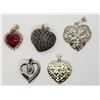 Image 1 : 5-STERLING HEART PENDANTS-(1)MARCASITE LOCKET