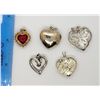Image 3 : 5-STERLING HEART PENDANTS-(1)MARCASITE LOCKET