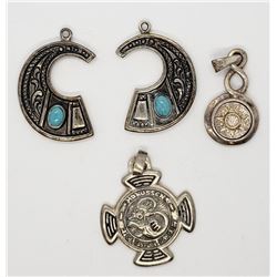 4-NAVAJO STYLE PENDANTS WITH ENGRAVED AZTEC