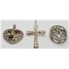 Image 2 : 3-STERLING PENDANTS: (1)CROSS (1)HEART WITH CZ &