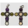 Image 1 : 2-STERLING CROSS PENDANTS WITH PINK-GREEN-