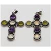 Image 2 : 2-STERLING CROSS PENDANTS WITH PINK-GREEN-