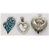 Image 1 : 3-STERLING HEART PENDANTS: (1)BLUE STONES (1)FILIG