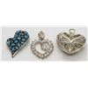 Image 2 : 3-STERLING HEART PENDANTS: (1)BLUE STONES (1)FILIG