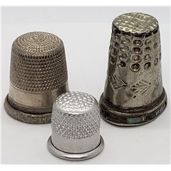 3-VINTAGE STERLING THIMBLES (1)ABILONE BOTTOM