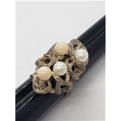 VINTAGE 925 HOMEMADE RING WITH FAUX PEARL