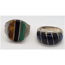 2-MEXICO STERLING MEN'S RINGS W/ INLAY DESIGN