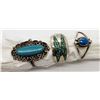 Image 1 : 3-STERLING NAVAJO RINGS-TURQUOISE STONE/INLAY